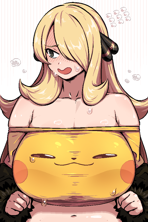pikachu and cynthia (pokemon and 1 more) drawn by kingbawoon