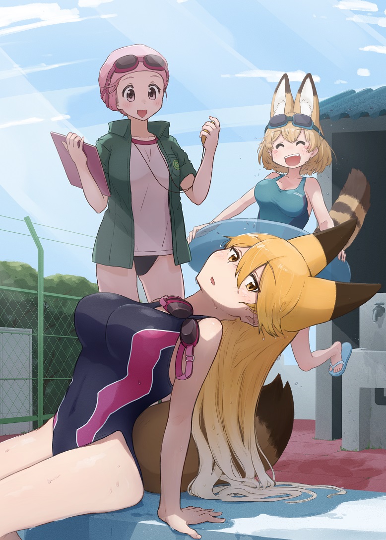 serval, ezo red fox, and nana (kemono friends) drawn by hntk778