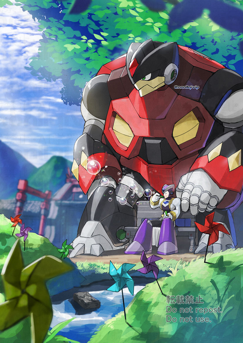 gate and rainy turtloid (mega man and 2 more) drawn by yamanashi_taiki