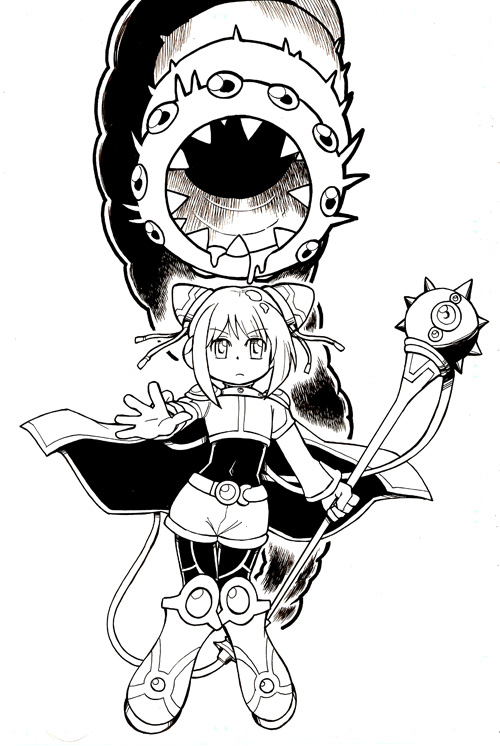 esper girl and dungeon worm (yu-gi-oh! and 1 more) drawn by shiina_katsuyuki