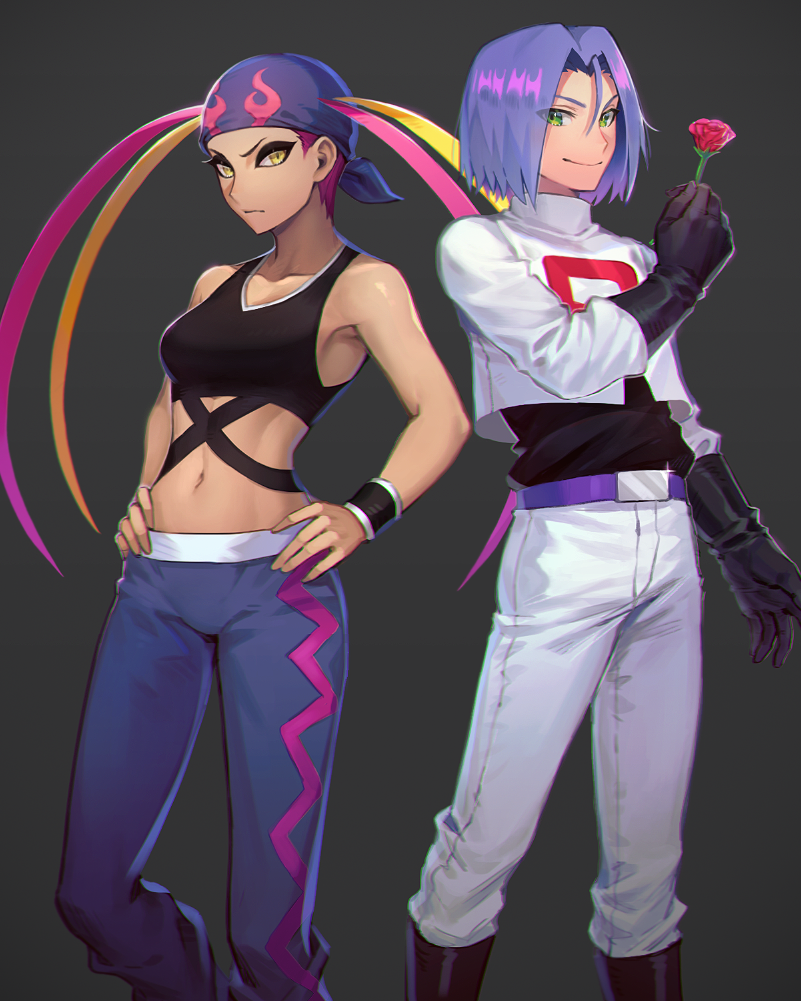james and plumeria (pokemon and 1 more) drawn by apple_brk