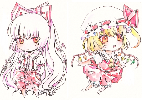 flandre scarlet and fujiwara no mokou (touhou) drawn by n-mix