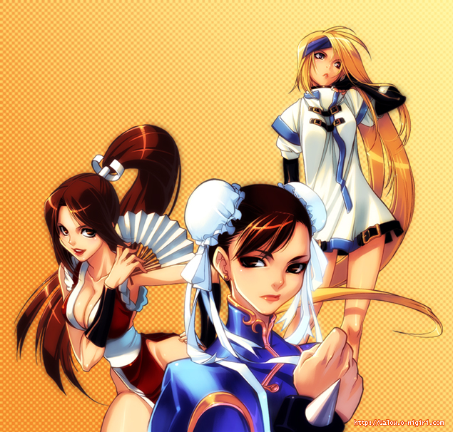 chun-li, shiranui mai, and millia rage (street fighter and 3 more) drawn by galou
