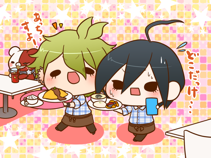 saihara shuichi, amami rantaro, and monotaro (danganronpa and 1 more) drawn by yumaru_(marumarumaru)
