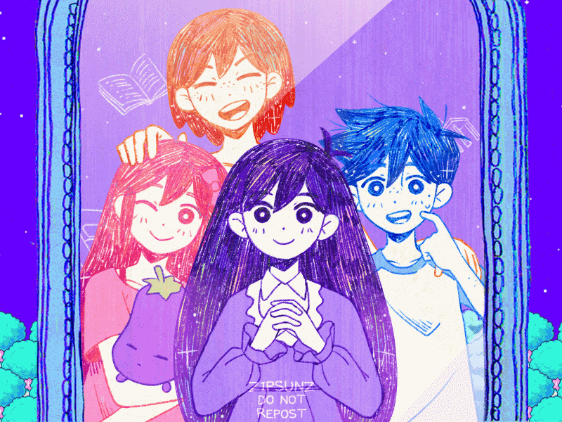 aubrey, mari, hero, and mr. plantegg (omori) drawn by zipsunz