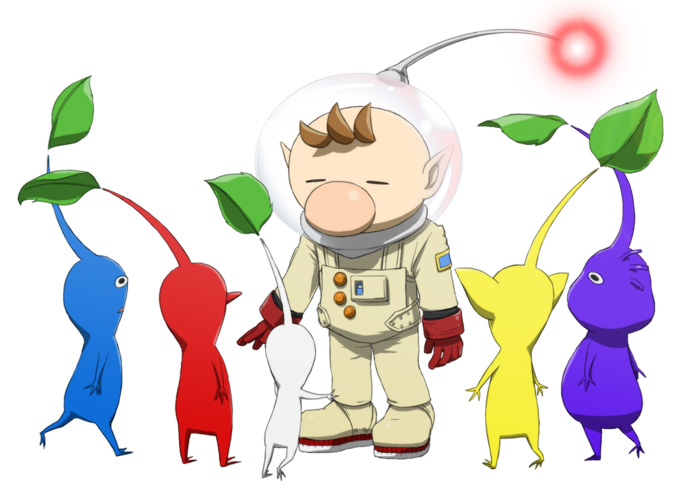 red pikmin, olimar, yellow pikmin, blue pikmin, purple pikmin, and 1 more (pikmin) drawn by naru_(wish_field)