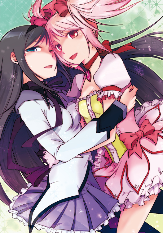 akemi homura and kaname madoka (mahou shoujo madoka magica) drawn by koya_higashi