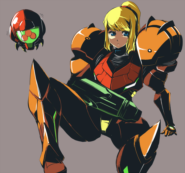 samus aran, metroid, and metroid larva (metroid) drawn by ario