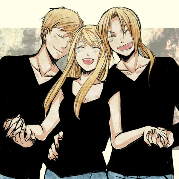 edward elric, alphonse elric, and winry rockbell (fullmetal alchemist) drawn by fuyufuchi