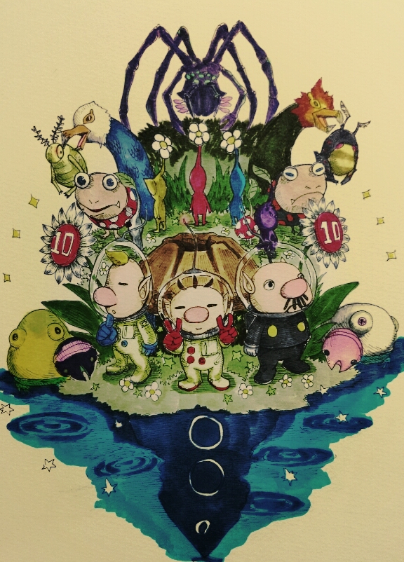 red pikmin, olimar, yellow pikmin, blue pikmin, purple pikmin, and 14 more (pikmin and 1 more) drawn by 25610si