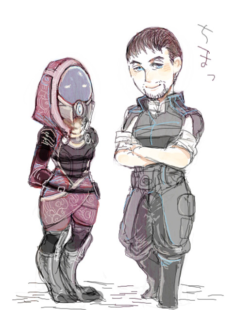 commander shepard and tali'zorah (mass effect and 1 more) drawn by itanji