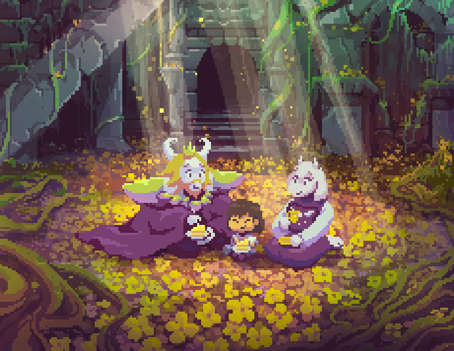 frisk, toriel, and asgore dreemurr (undertale) drawn by moonshen_timojim