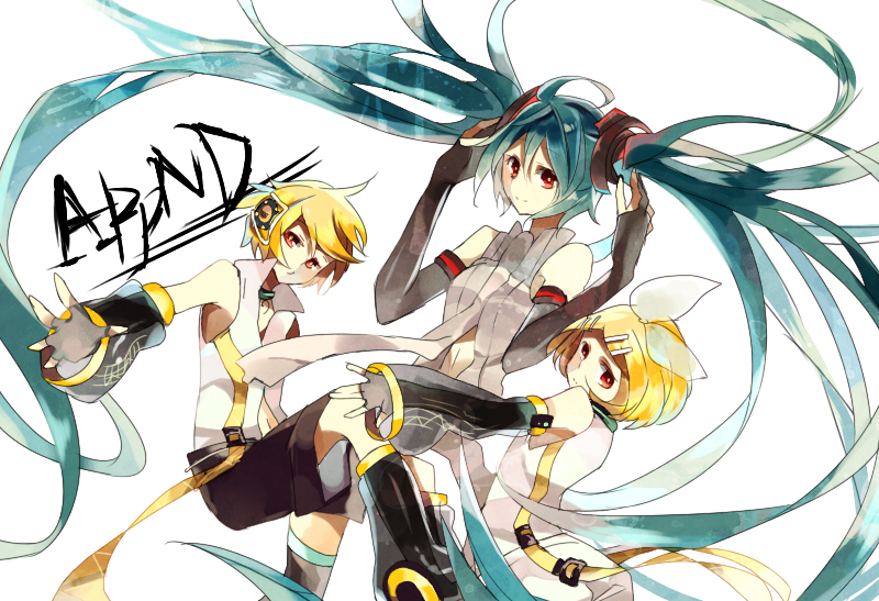 hatsune miku, kagamine rin, and kagamine len (vocaloid) drawn by omutatsu