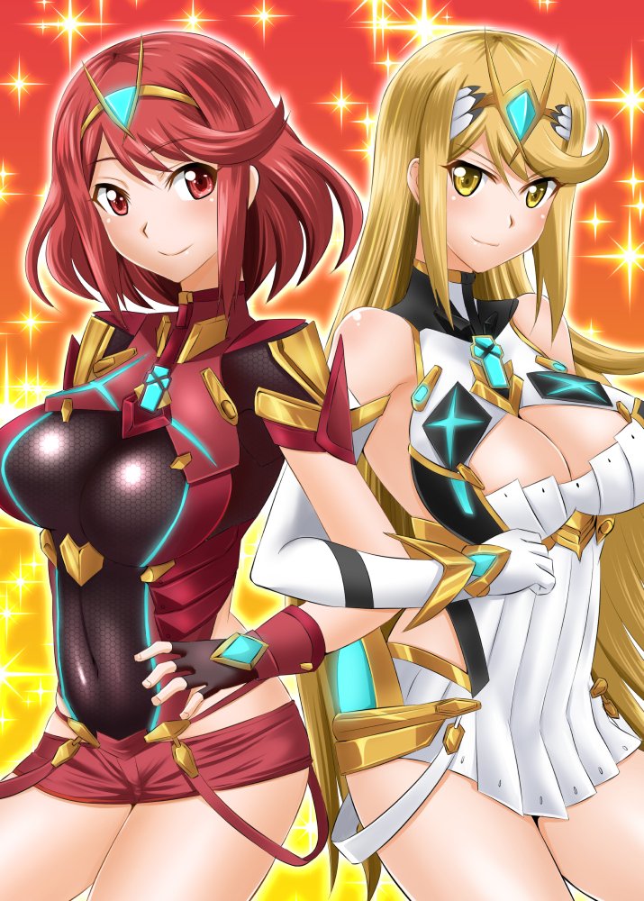pyra and mythra (xenoblade chronicles and 1 more) drawn by zerosu_(take_out)