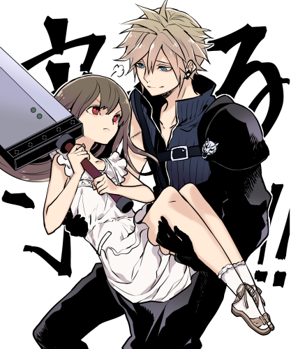 tifa lockhart, cloud strife, and fenrir (final fantasy and 3 more) drawn by mono0805