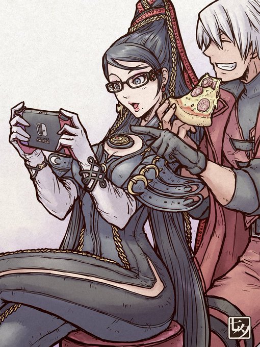 dante and bayonetta (devil may cry and 2 more) drawn by tanabanata