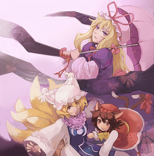 yakumo yukari, yakumo ran, and chen (touhou) drawn by lovecom