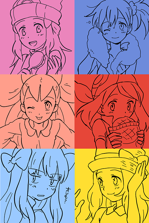 dawn, may, ash ketchum, serena, misty, and 2 more (pokemon and 4 more) drawn by ochappa