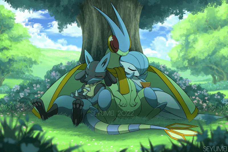 gardevoir, lucario, and flygon (pokemon) drawn by seyumei