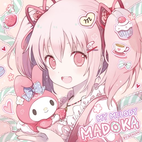 kaname madoka and my melody (mahou shoujo madoka magica and 2 more) drawn by renian