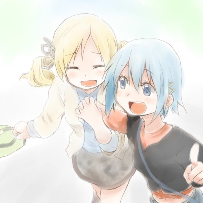miki sayaka and tomoe mami (mahou shoujo madoka magica) drawn by kagiana