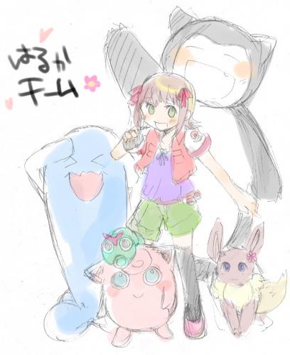 eevee, amami haruka, jigglypuff, snorlax, wobbuffet, and 1 more (pokemon and 2 more)