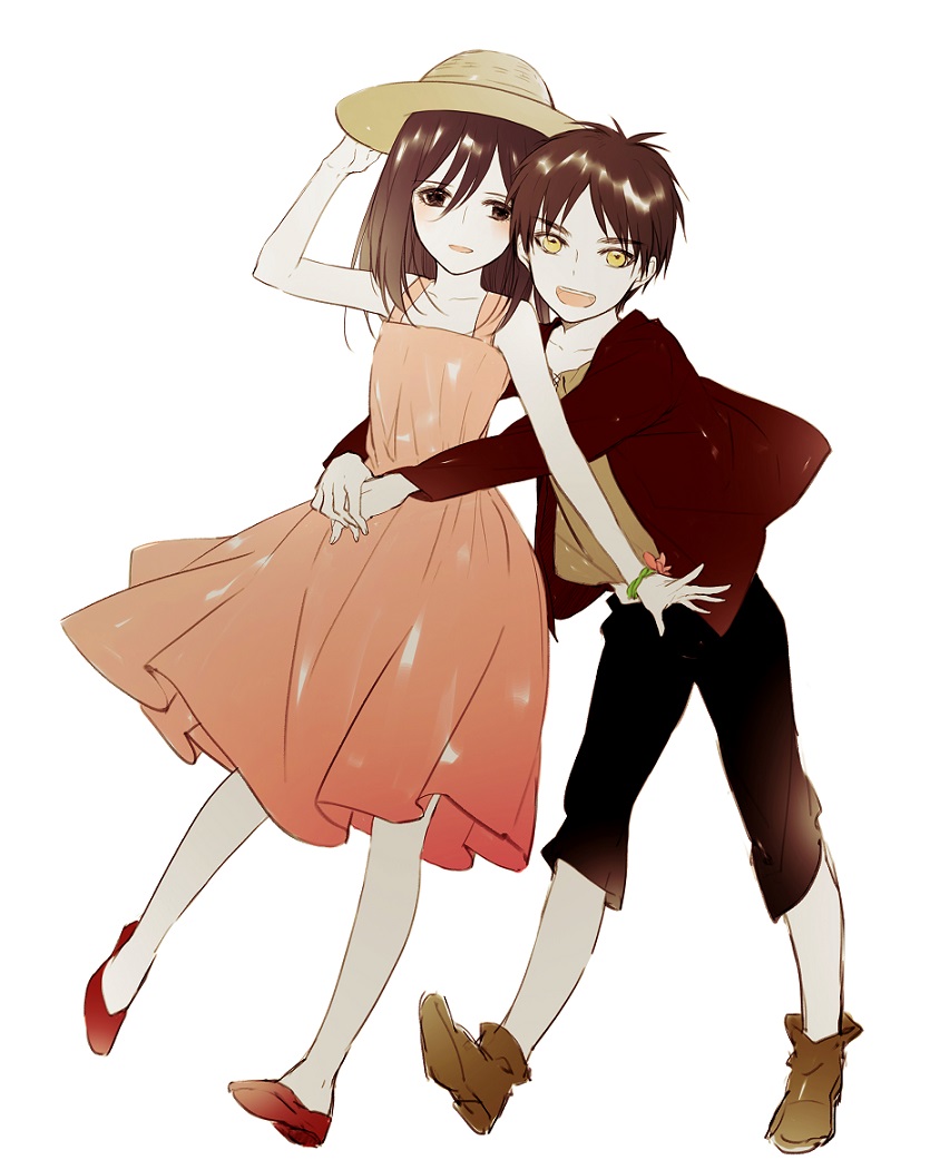 mikasa ackerman and eren yeager (shingeki no kyojin) drawn by yasai_(getsu)