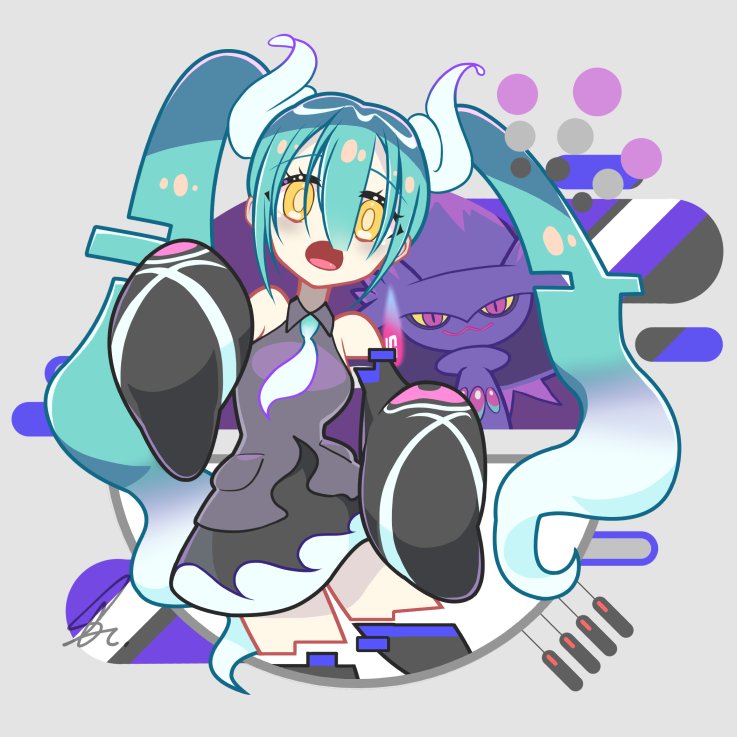 hatsune miku, mismagius, and ghost miku (pokemon and 2 more) drawn by saihate_(d3)