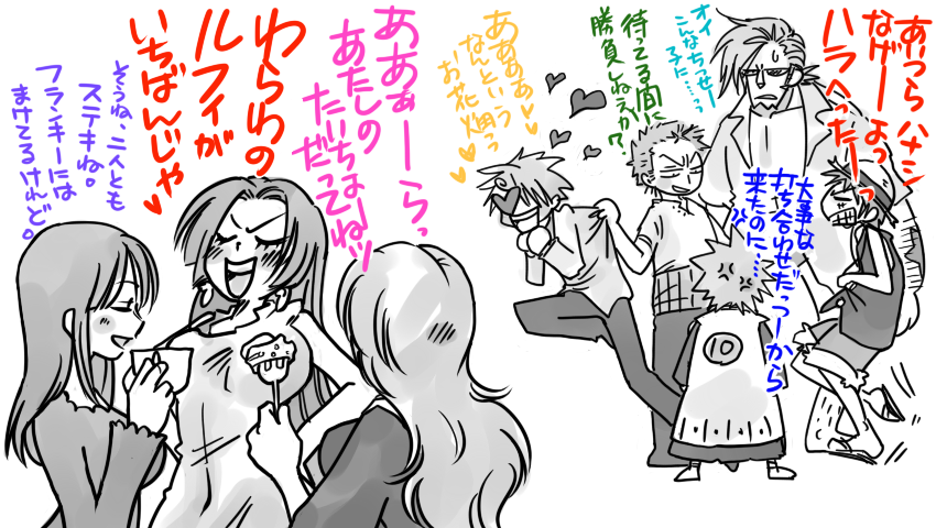 monkey d. luffy, nico robin, roronoa zoro, sanji, boa hancock, and 3 more (one piece and 1 more) drawn by yukabu_(rr26)