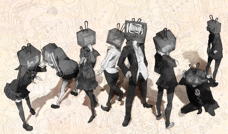 narukami yu, shirogane naoto, satonaka chie, kujikawa rise, amagi yukiko, and 3 more (persona and 1 more) drawn by otofuke