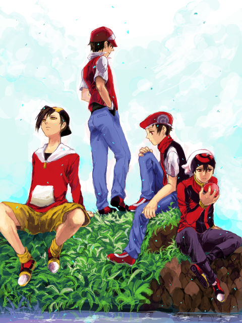red, ethan, brendan, and lucas (pokemon and 4 more) drawn by gyagu