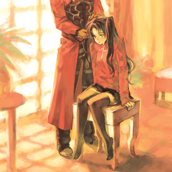 tohsaka rin and archer (fate and 1 more) drawn by fujikawa_akira