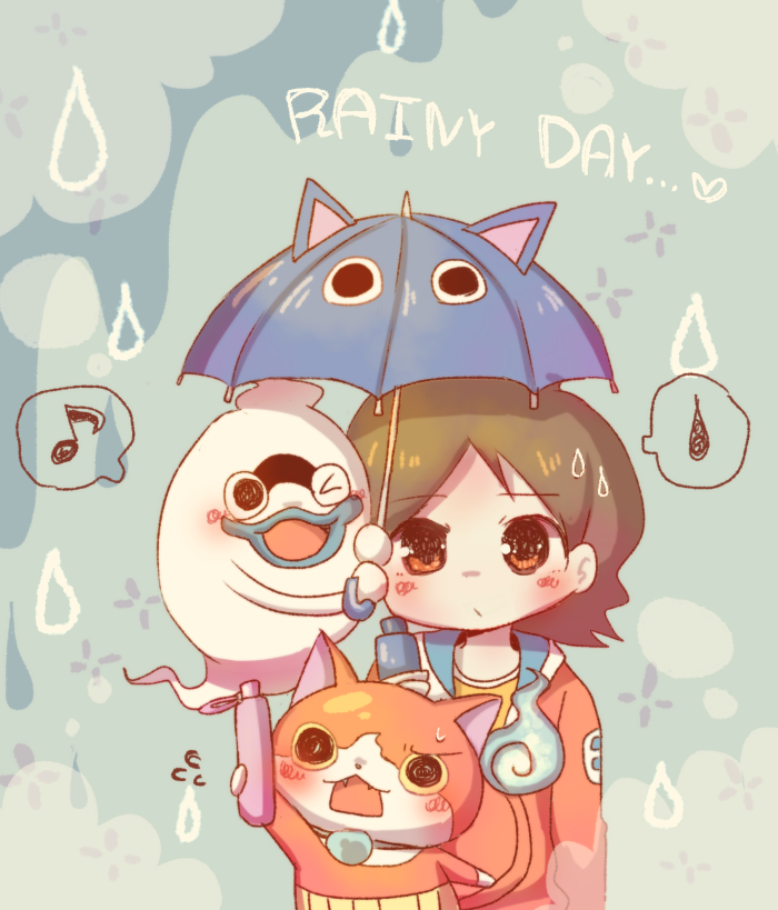 jibanyan, whisper, and amano keita (youkai watch) drawn by umi_(srtm07)