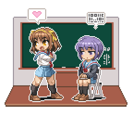 suzumiya haruhi and nagato yuki (suzumiya haruhi no yuuutsu) drawn by takoyaki_neko-san