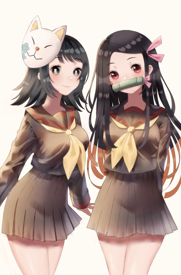 kamado nezuko and makomo (kimetsu no yaiba) drawn by yoghourt_123