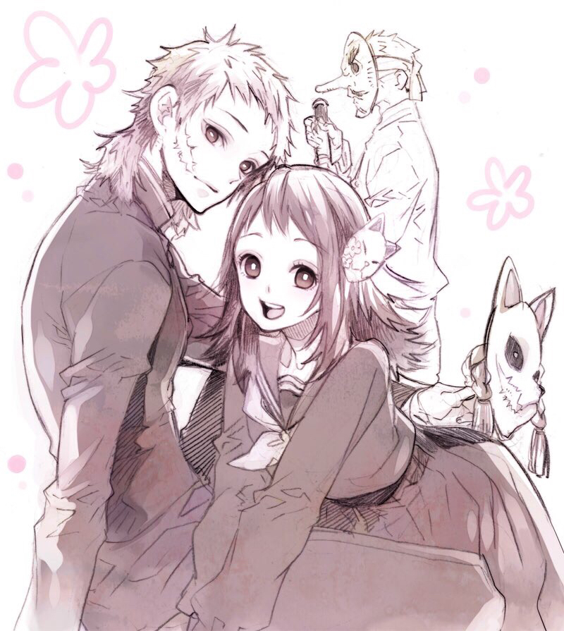 sabito, makomo, and urokodaki sakonji (kimetsu no yaiba and 1 more) drawn by sugahara_ryuu