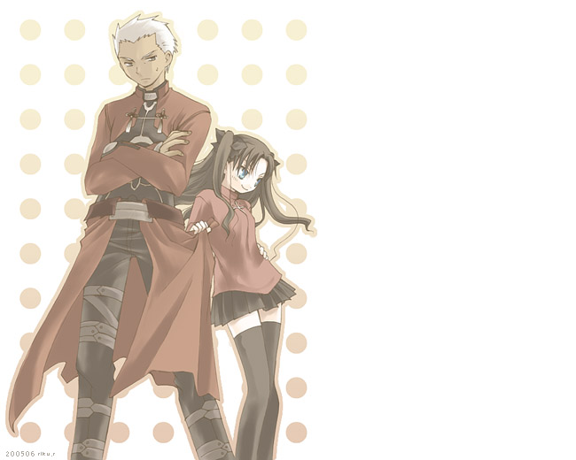 tohsaka rin and archer (fate and 1 more) drawn by riku_r