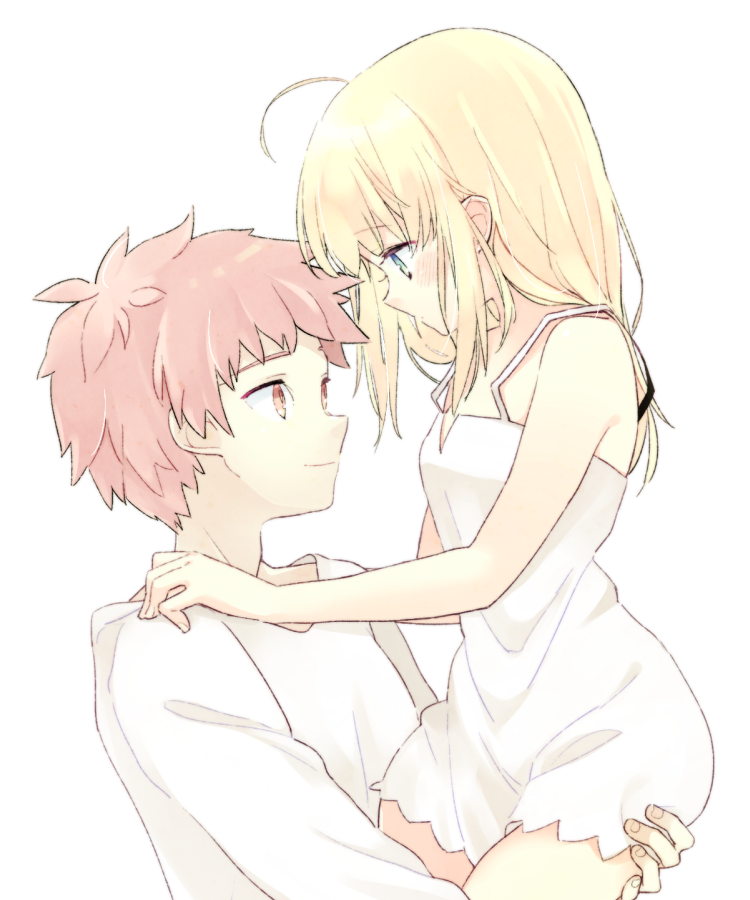 artoria pendragon, saber, and emiya shirou (fate and 1 more) drawn by 87banana