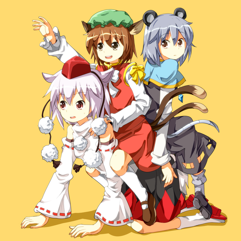 inubashiri momiji, chen, and nazrin (touhou) drawn by ruu_(tksymkw)