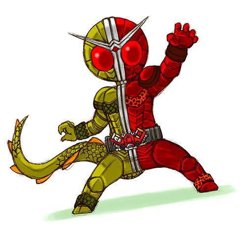 kamen rider double, t-rex dopant, and magma dopant (kamen rider and 1 more) drawn by kaos