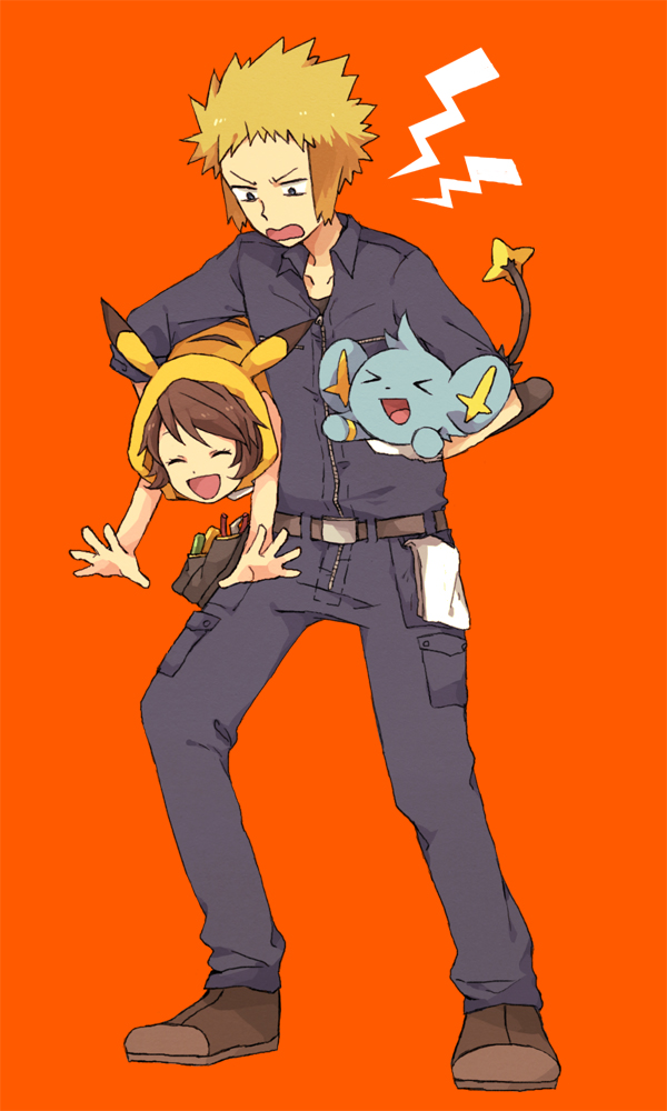 pikachu, shinx, volkner, and poke kid (pokemon and 1 more) drawn by aloe28