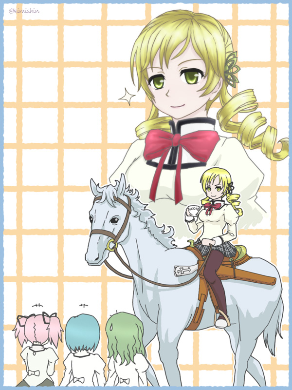 kaname madoka, miki sayaka, tomoe mami, and shizuki hitomi (mahou shoujo madoka magica) drawn by kimishin