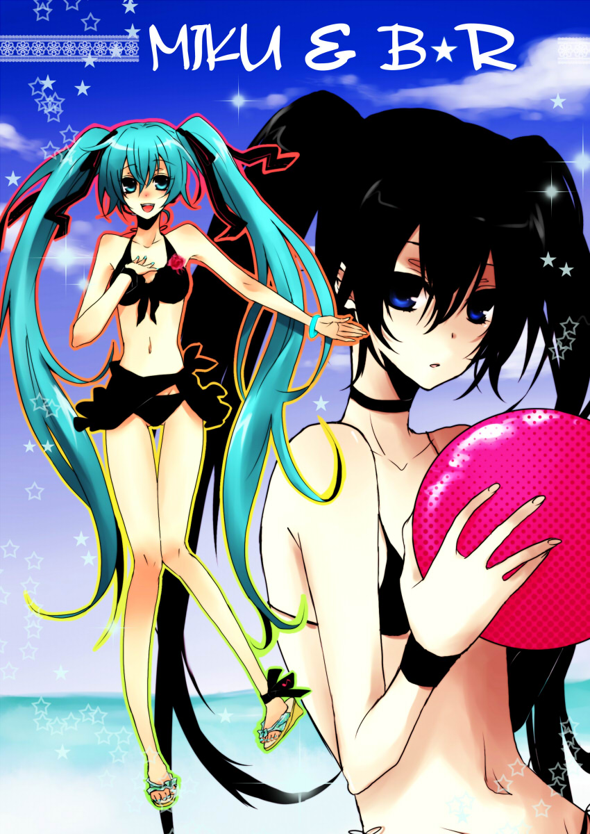 hatsune miku and black rock shooter (vocaloid and 1 more) drawn by reito