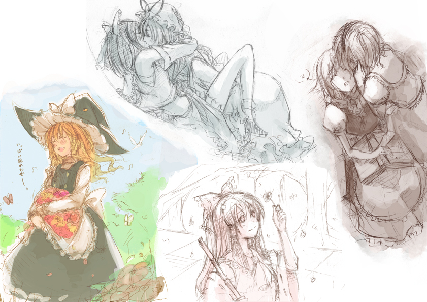 hakurei reimu, kirisame marisa, alice margatroid, and yakumo yukari (touhou) drawn by cosmic_(crownclowncosmic)