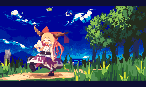 cirno, kaenbyou rin, ibuki suika, and daiyousei (touhou) drawn by tea_basira
