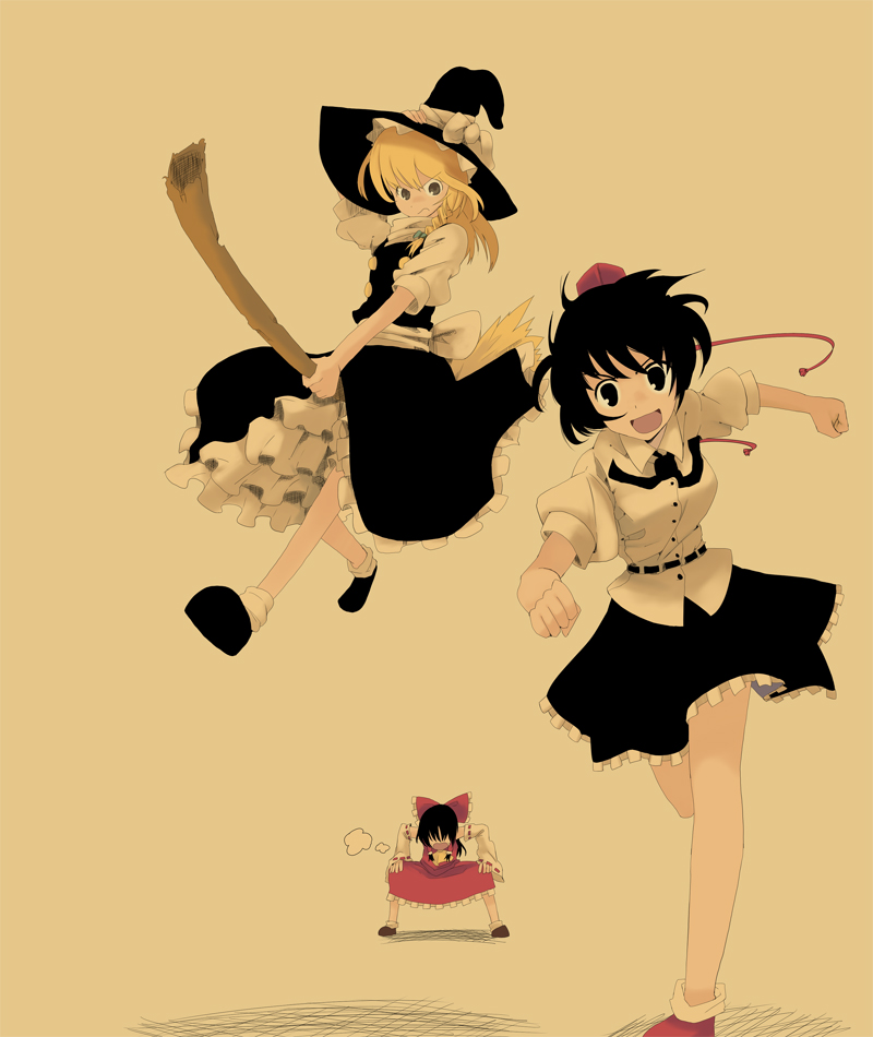 hakurei reimu, kirisame marisa, and shameimaru aya (touhou) drawn by mieharu