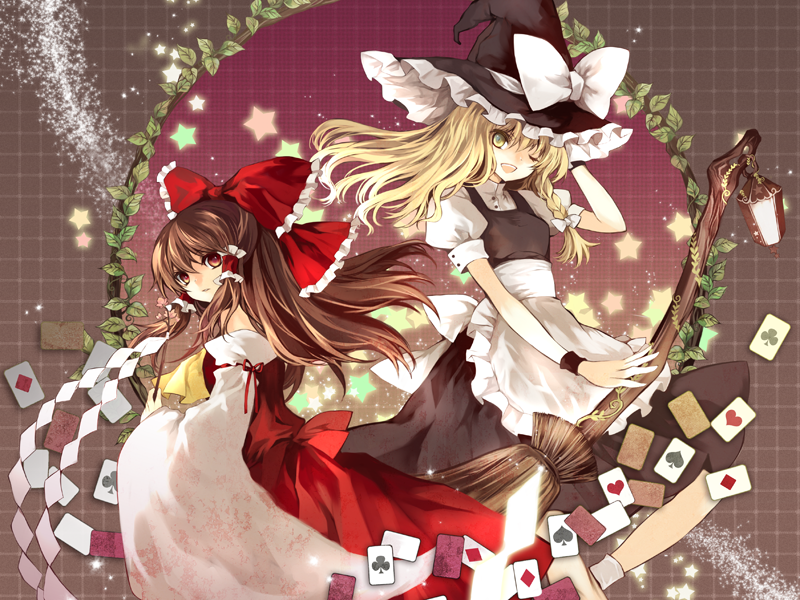hakurei reimu and kirisame marisa (touhou) drawn by hina_(pico)