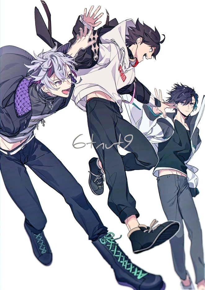 fuwa minato, saegusa akina, and mayuzumi kai (nijisanji) drawn by 6tnut9