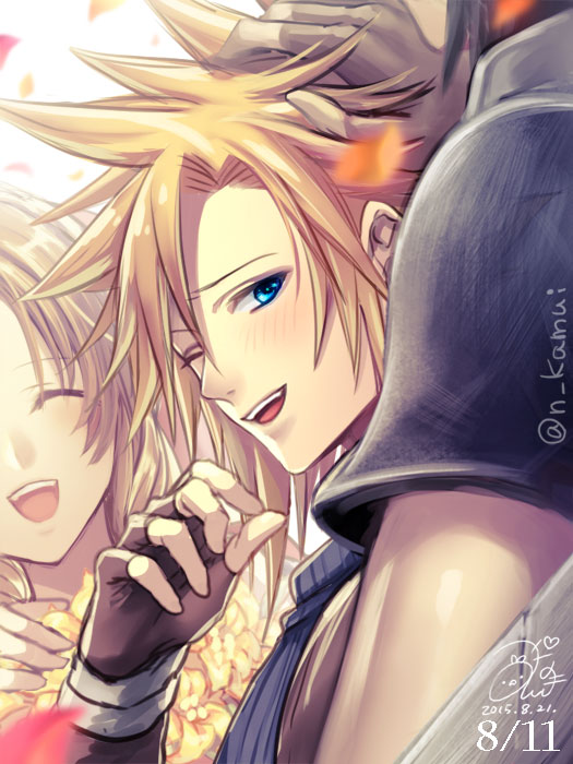cloud strife, aerith gainsborough, and zack fair (final fantasy and 1 more) drawn by kamui_natsuki