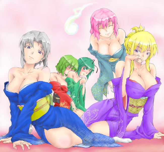 yakumo yukari, saigyouji yuyuko, kazami yuuka, yagokoro eirin, and wriggle nightbug (touhou) drawn by eki-end